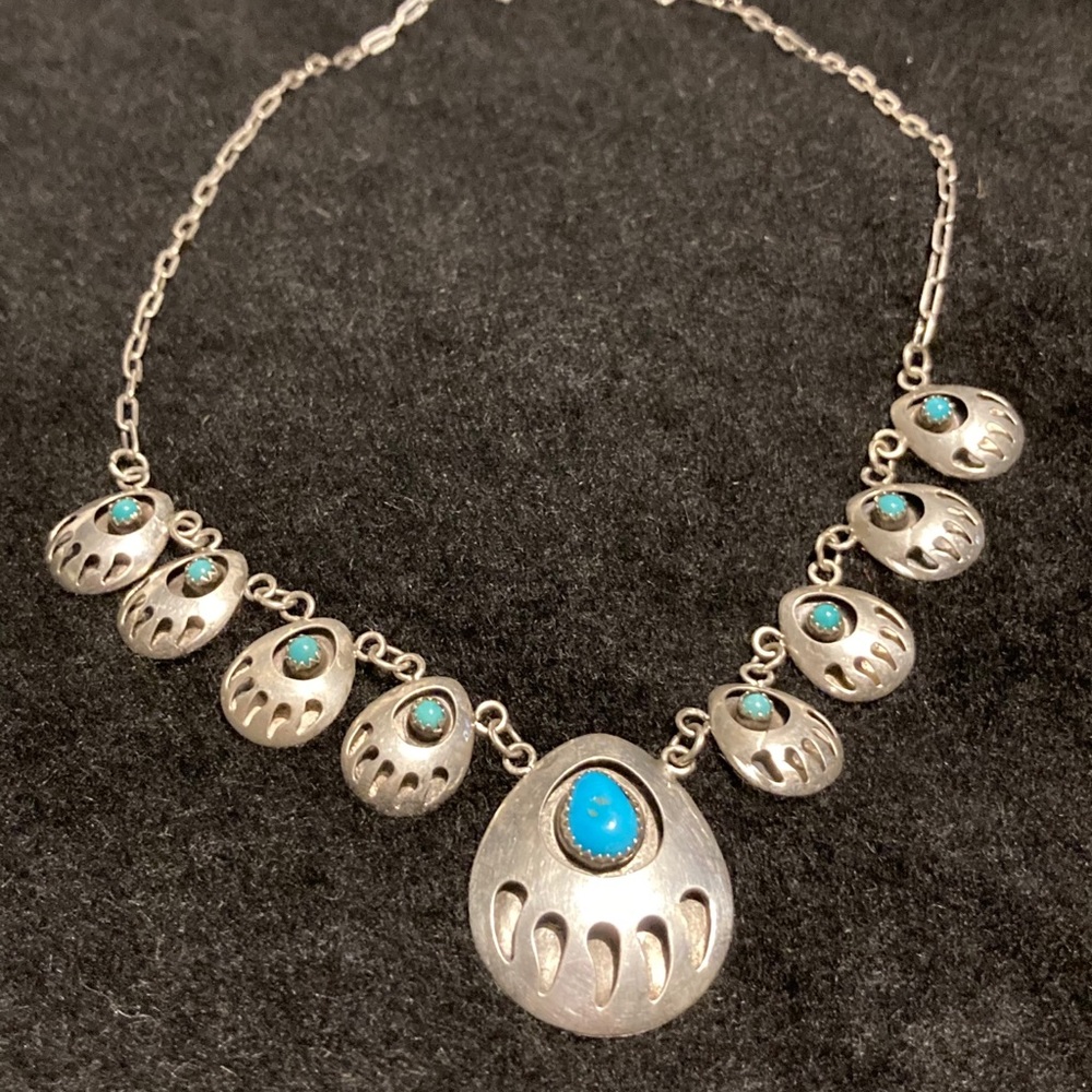 Native American Paw Sterling/Turquoise Necklace
